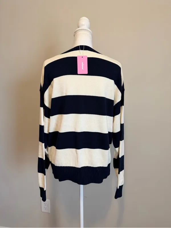 NWT Edikted Riley Oversized Striped Sweater cream/navy size medium - Image 8