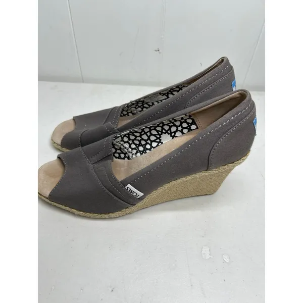 Toms Ash Gray “Calypso” Espadrille Slip On Canvas Comfort Wedge Womens 8.5 Nwob - Image 2