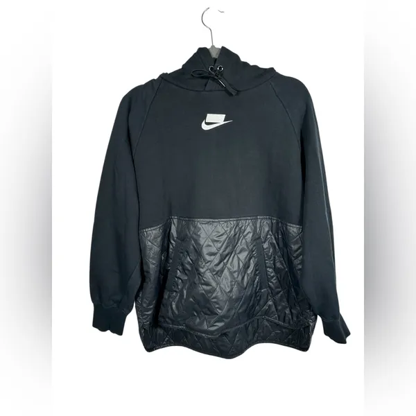 Nike Sportswear NSW Fleece Quilted Hoodie Womens L Black CJ6253-010 - Image 3