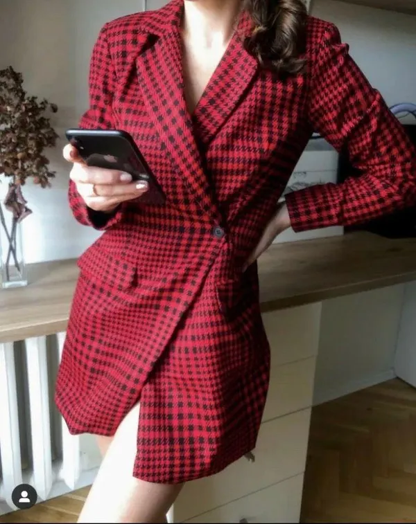 ZARA Red Houndstooth Jumpsuit Dress - Image 2
