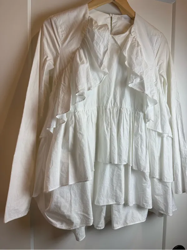 Zara Trafaluc White Cotton Ruffle Long‎ Sleeve Blouse Size Small - Image 2