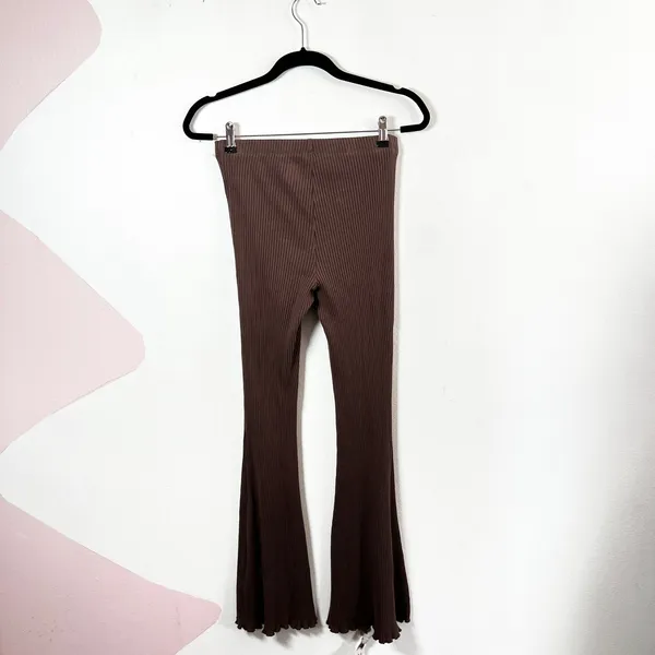 Aerie Kick-It Ribbed‎ High Waisted Super Flare Pants Size Small Pull On Lounge - Image 3