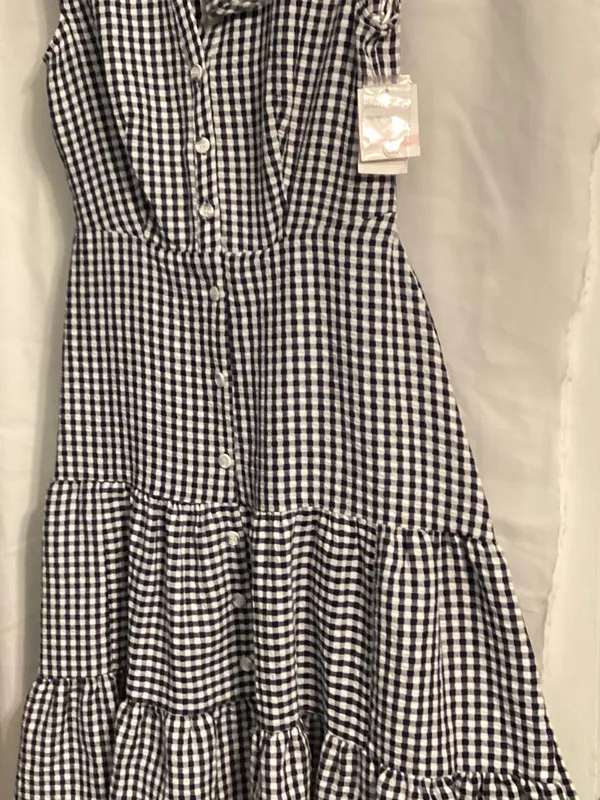 Melonie Black & white gingham button up dress bottom ruffle cloth belt unworn - Image 6