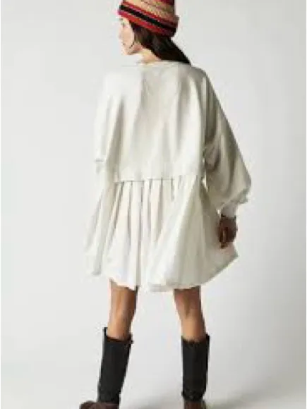 Women Oversized Sweatshirt Dress Patchwork Crewneck Long Sleeve Flowy Pleated - Image 6
