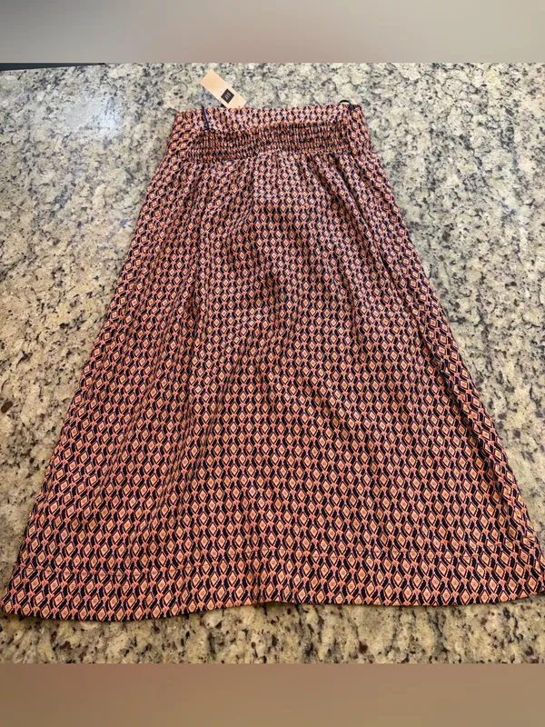GAP Coral and Navy Strapless Printed Ruffle Dress - Image 6