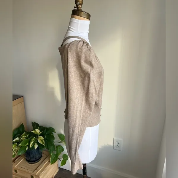 Anthropologie Moth Cardigan Sweater Tan Shoulder Cutout Size S - Image 3
