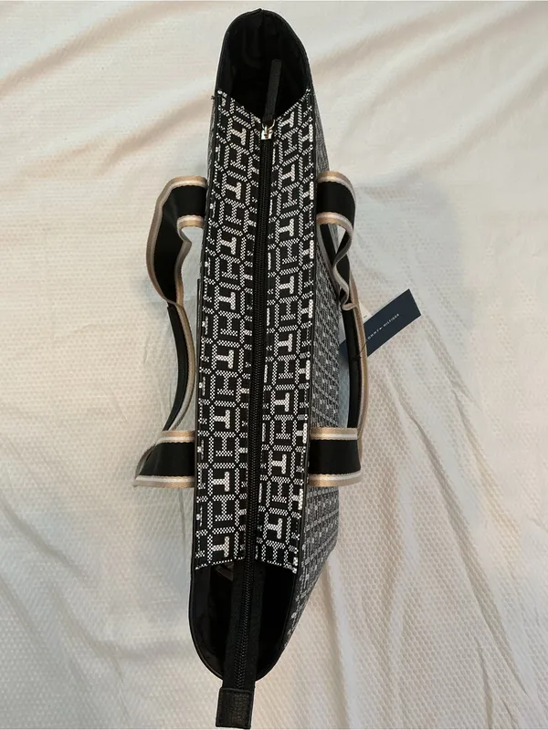 Tommy Hilfiger Black & Cream Jacquard Logo Tote - Image 5