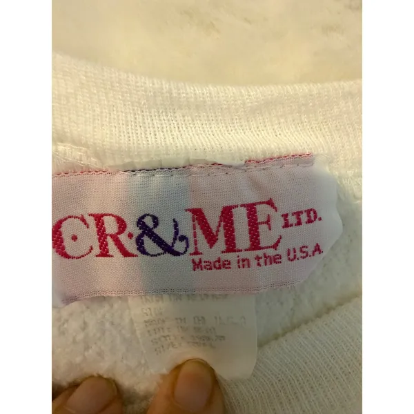 Vintage CR & ME Christmas Sweatshirt Womens Small White Puff Print Animals USA - Image 2