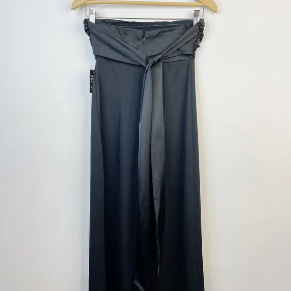 Express black pieced satin strapless bow tie back wide leg jumpsuit XS new nwt - Image 7