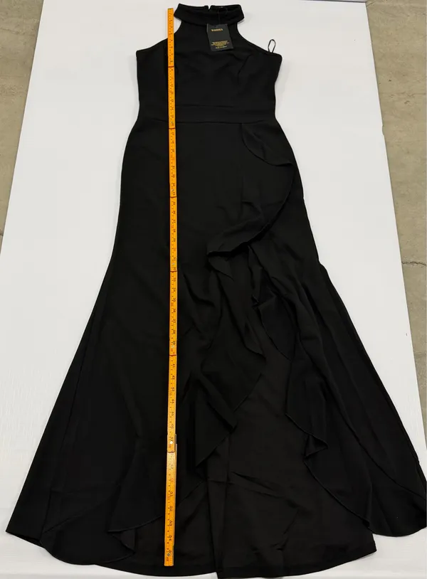 Woosea Womens Black High Neck Ruffle Front Slit Maxi Evening Gown Dress Size M - Image 4