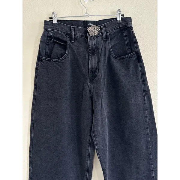7 For All Mankind Jennifer Beaded Baggy Jeans Wide Leg Women's 26 Faded Black - Image 3
