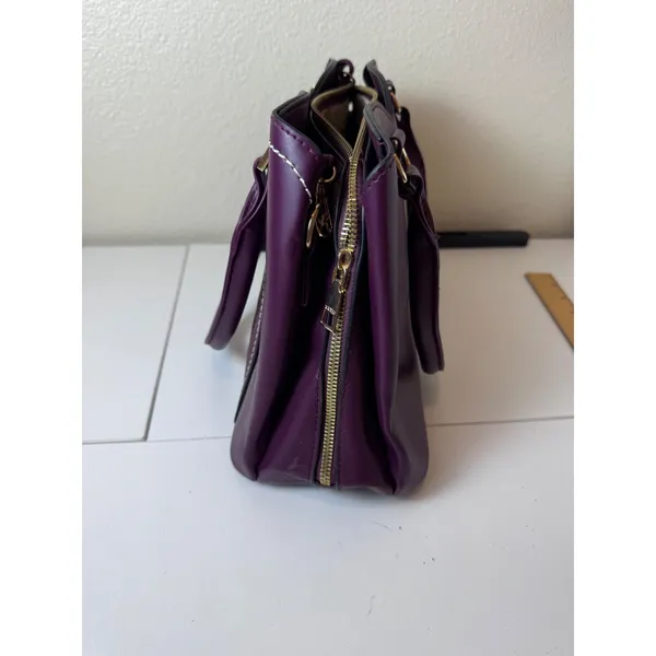Y2K Purple Faux Leather Lace Overlay Satchel Bag Women Medium‎ Structured Chic - Image 7