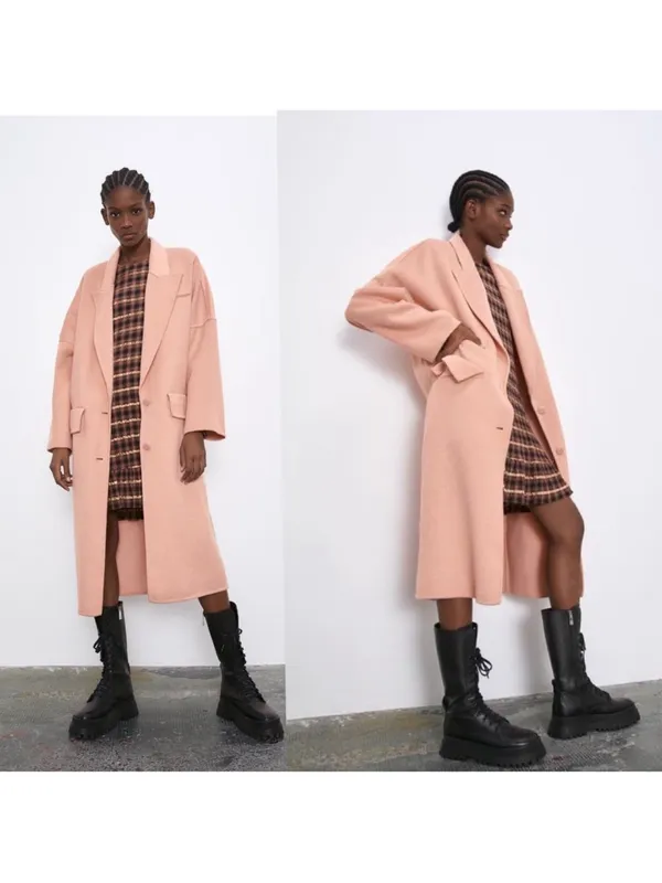 Zara Blush Pink Long Trench Coat - Image 4