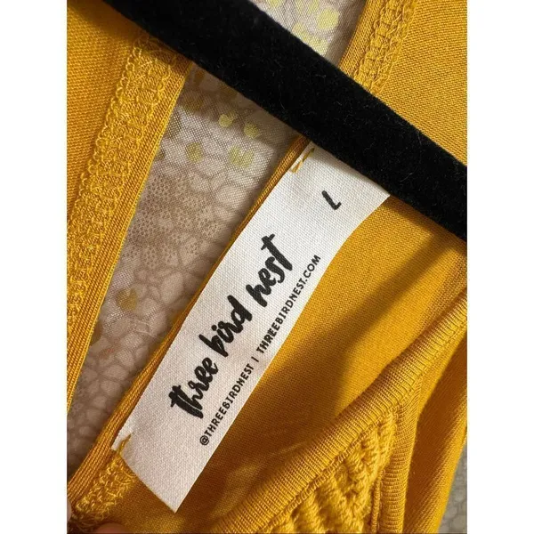 Three Bird Nest Perfection Tiered Maxi Dress Mustard Crochet Large - Image 4
