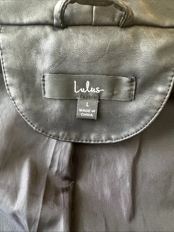 Lulu's Black Quilted Panel Leather Moto JacketSz: L - Image 9