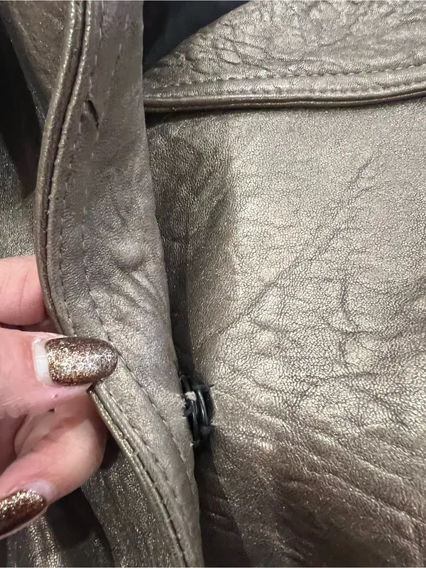 PI Poleci Metallic Bronze Thick Leather Cropped Jacket Small NWOT Tan - Image 5