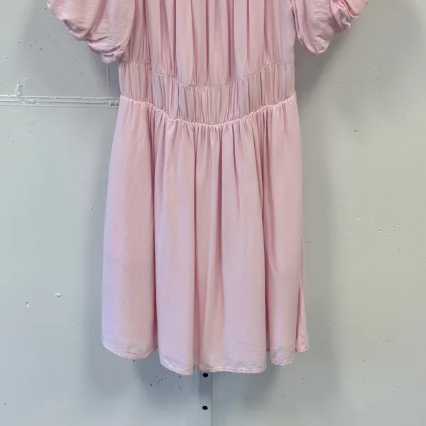 Fashion Pink Puff Sleeve Smocked Waist Mini Dress Cottagecore Pockets Small - Image 4