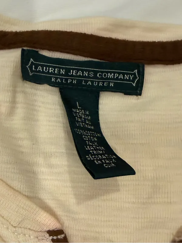 Lauren Ralph Lauren Cream Henley Top w/ Faux Suede Patches - Size L - Image 3