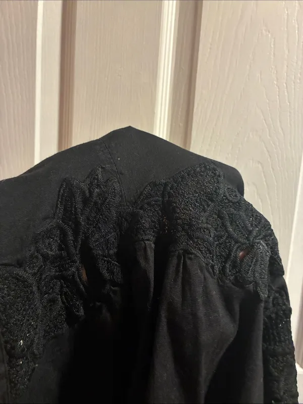 Free People Black Embroidered tunic Dress boho lace trim button front XS - Image 5