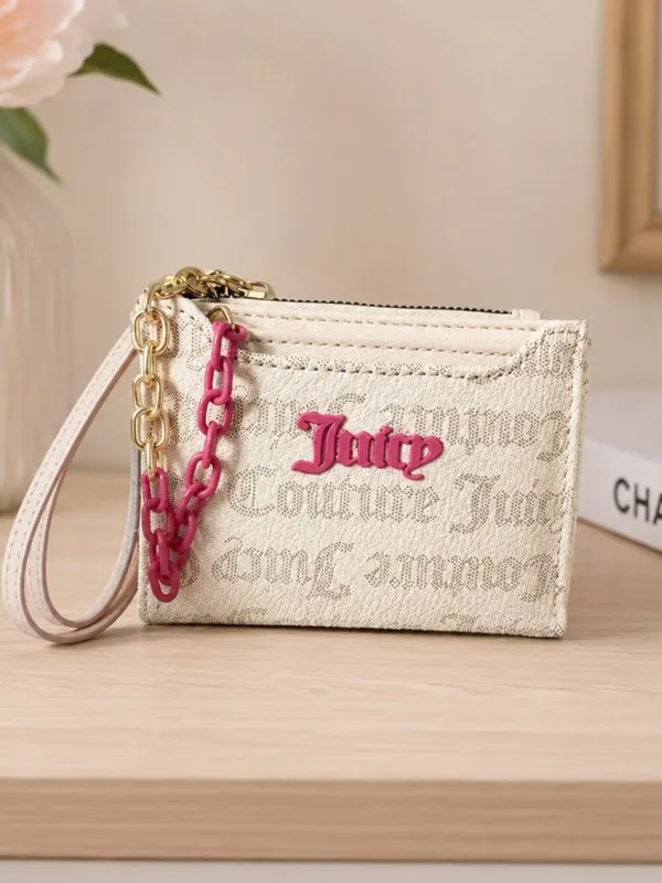 Juicy Couture Cream Pink Monogram Chain Wristlet Wallet Y2K NWT - Image 3