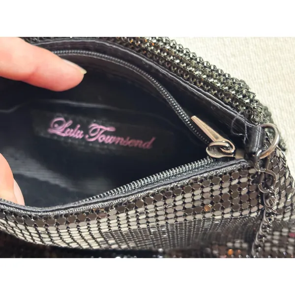 Lulu Townsend Metal Mesh Crossbody Bag Small Black Evening Clutch‎ Glam - Image 4