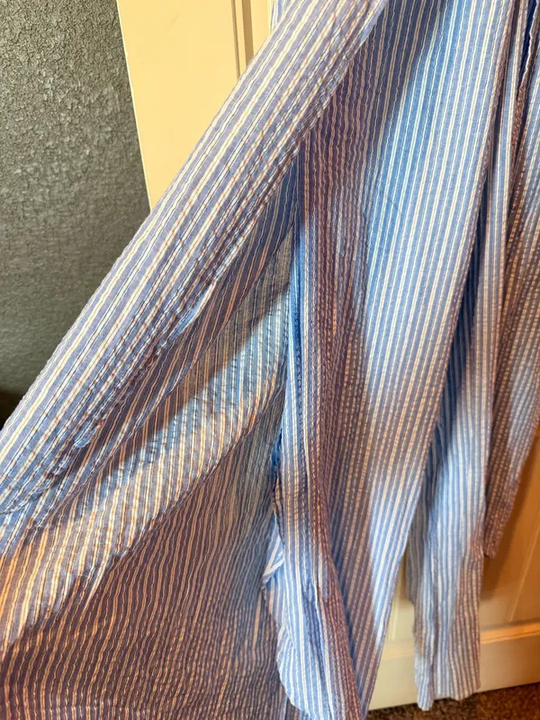 Altar’d State Blue White Striped Tie Front Jumpsuit Size S Wide Leg Cotton - Image 3