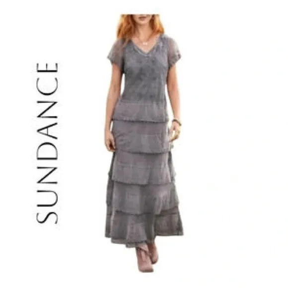 Sundance Sz 10 Women Maxi Dress Lace Tiered Linen Embroidered Whimsy Fairy Boho - Image 2