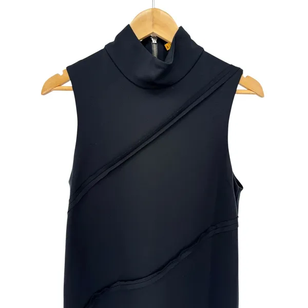 Alice + Olivia‎ Black Sleeveless Mock Neck Asymmetrical Seam Dress Size L - Image 2