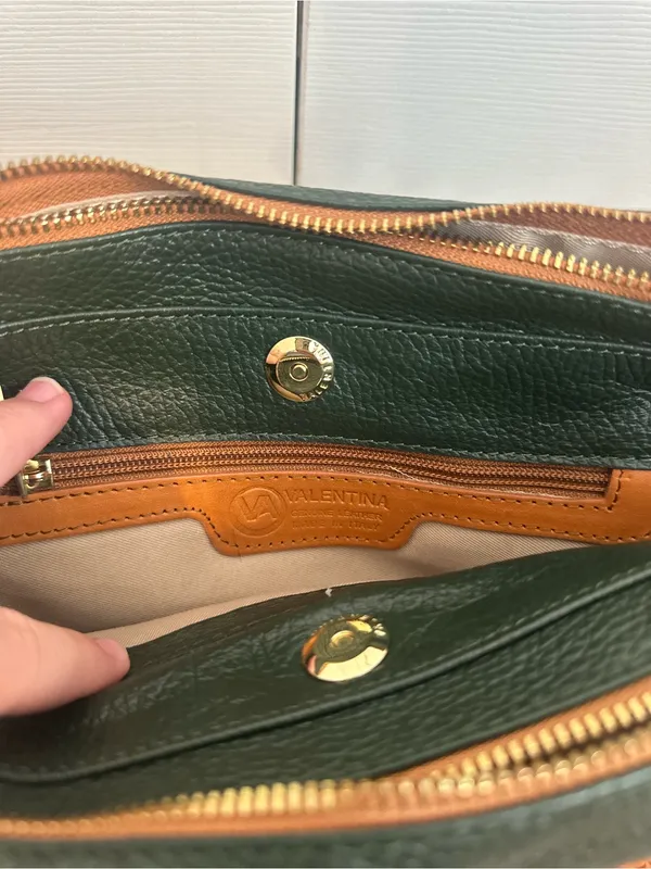 NWOT Authentic Genuine Leather Valentina Dark Green Leather Crossbody Bag - Image 6
