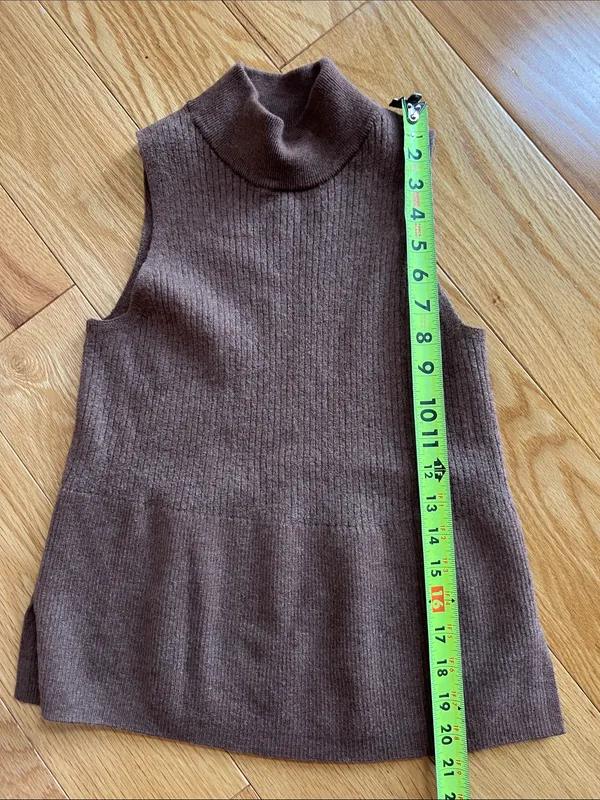 H by Halston Sleeveless Turtleneck wool Sweater - Taupe Brown - Image 5