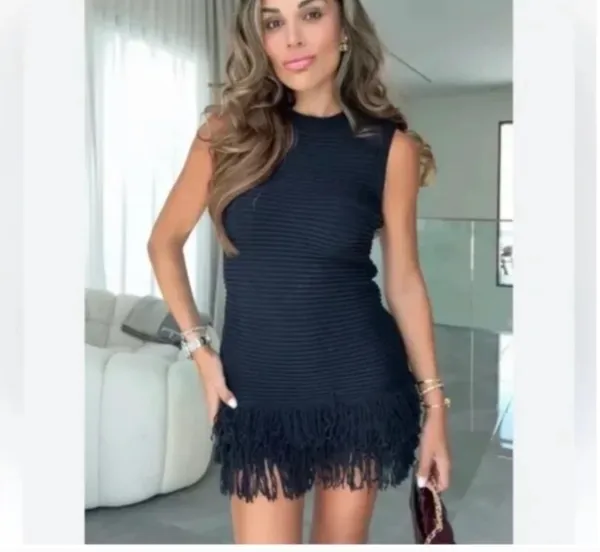 ZARA Fringe Dress Navy Blue - Image 5