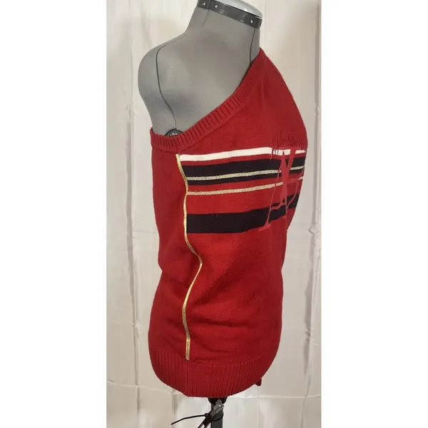 Apple Bottoms Red Sweater One Shoulder Acrylic Wool Blend Large Y2K Logo Stripe - Image 6