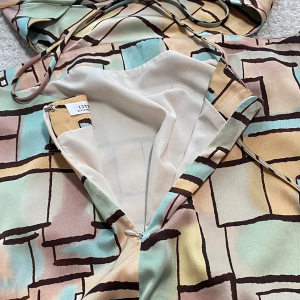 12th Tribe Geometric Block Print Maxi Dress in Beige, Mint & Terracotta Size L - Image 11