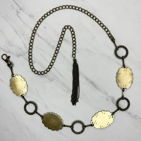 Floral Filigree Bronze Gold Tone Chain Belt OS ✨ - Image 2