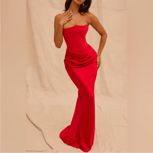House of CB Persephone Scarlet Strapless Corset Maxi Dress M - Image 12