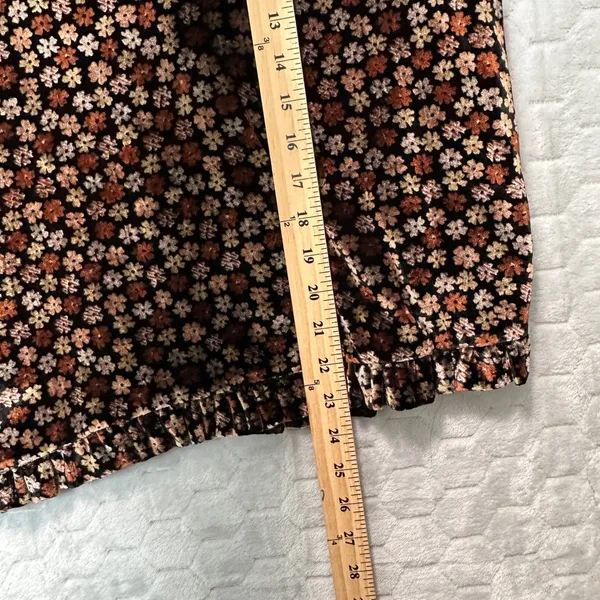 Madewell Floral Burnout Velvet V Neck Puff Sleeve Top Black Brown L Coquette - Image 7