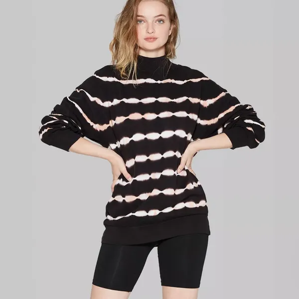 Wild Fable Oversized Black White Tie Dye Mockneck Sweatshirt Size Medium - Image 7