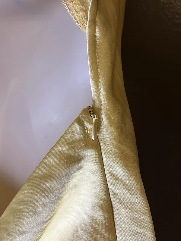 Cider Dress Womens Medium Yellow Satin Lace Cowl Neck Backless Slip Maxi - Image 12