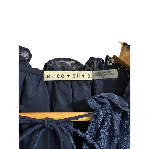 Alice+ Olivia Joanne Tiered Handkerchief Hem Dress Sapphire Blue‎ Lace Trim sz 2 - Image 4