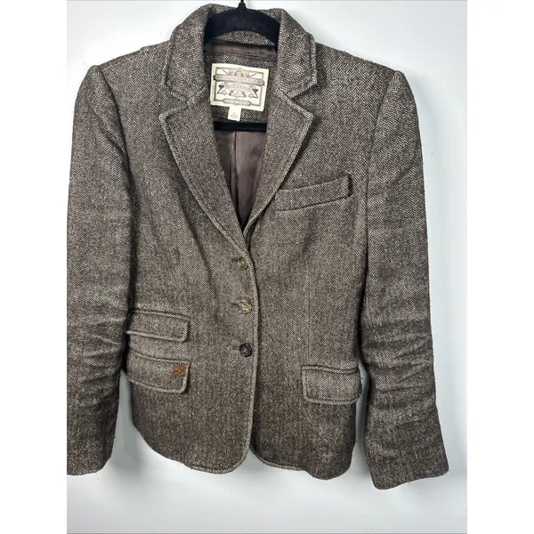 Vintage Banana Republic 0 Blazer Womens‎ Tweed Wool Linen 2006 Brown READ - Image 16