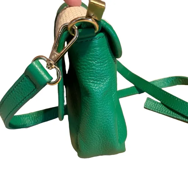 Divina Firenze Emerald Green Leather And Cream Rattan Crossbody Bag - Image 8