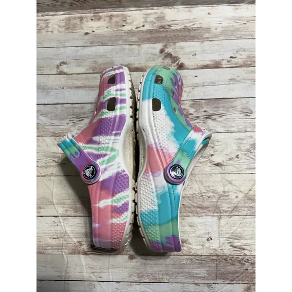 Crocs Classic Pastel Tie-Dye Graphic Clogs Men's 5 Women's 7Pink Blue Purple - Image 6