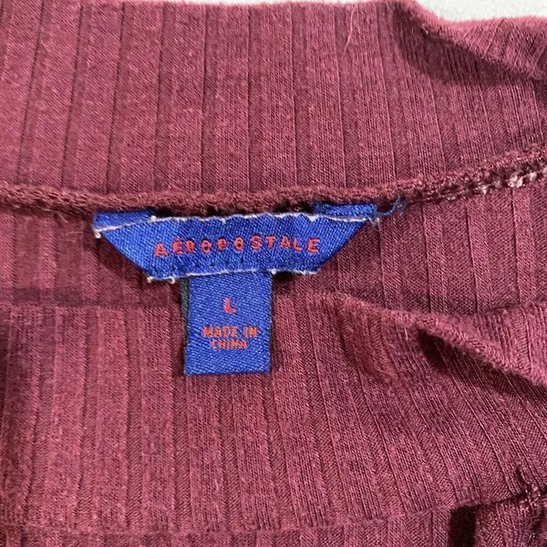 Aeropostale Burgundy Ribbed Fit & Flare Dress Women’s Large Sleeveless Mock Neck - Image 3