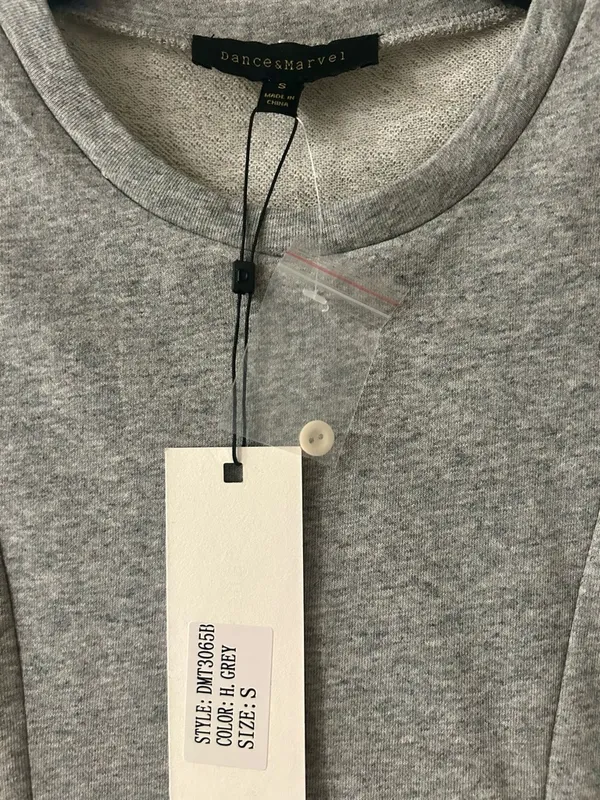 Dance & Marvel Heather Gray Sweatshirt Top with Cream Pinstripe Sleeves - Image 4