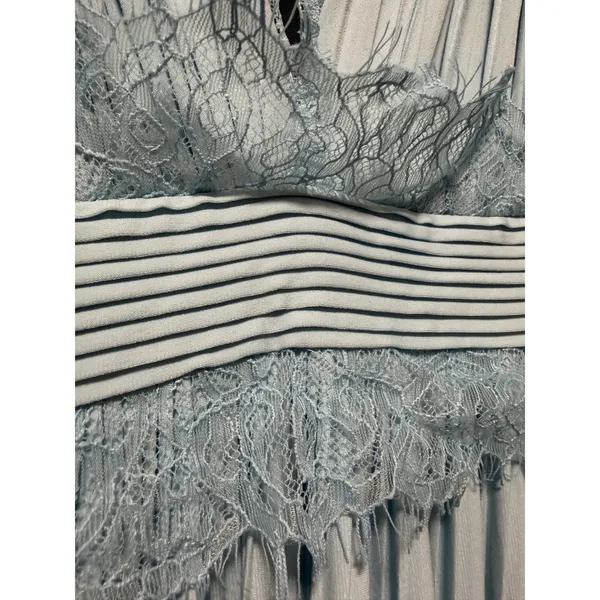 ASOS Light Blue Pleated‎ Lace Trim Maxi Dress Sleeveless V-Neck Wedding Guest 4 - Image 7