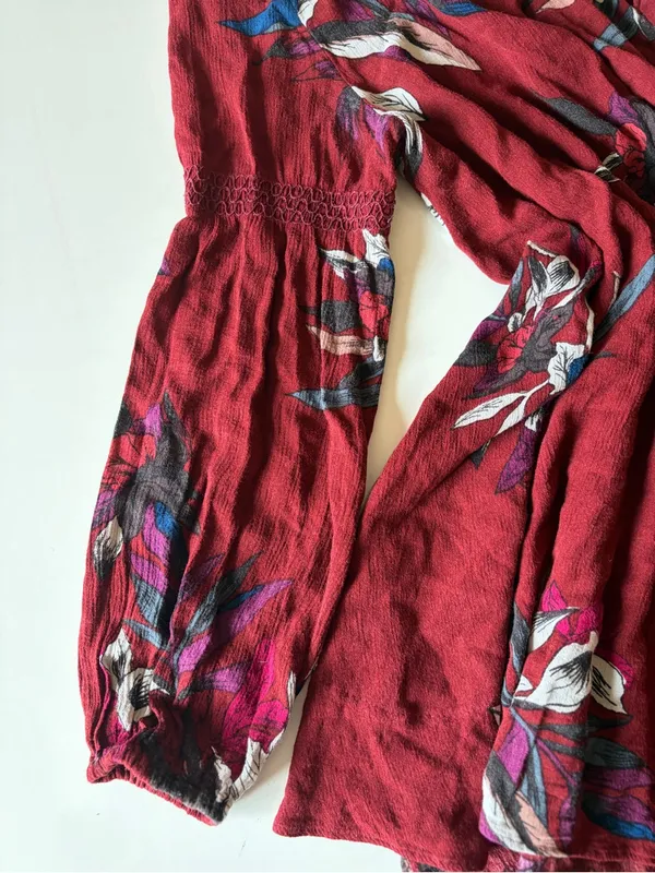 Free People Women's Electric Orchid Print Swing Tunic Mini Dress Red Size Medium - Image 4
