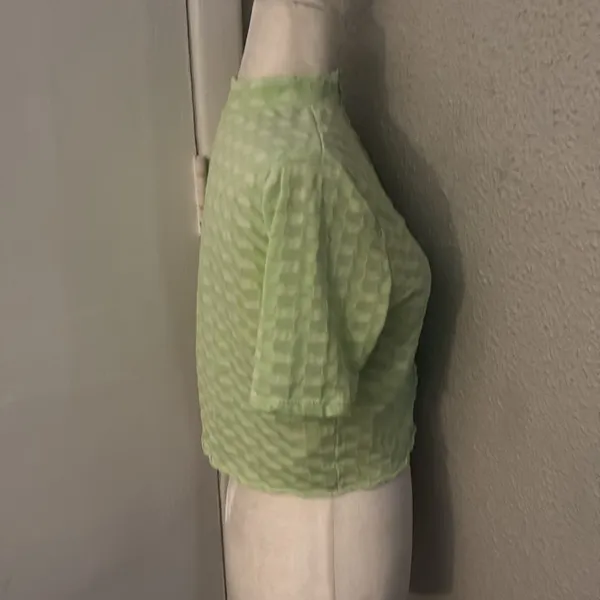 Free People Green Mock Neck Textured Button Closure Back T-Shirt S Casual Boho - Image 5