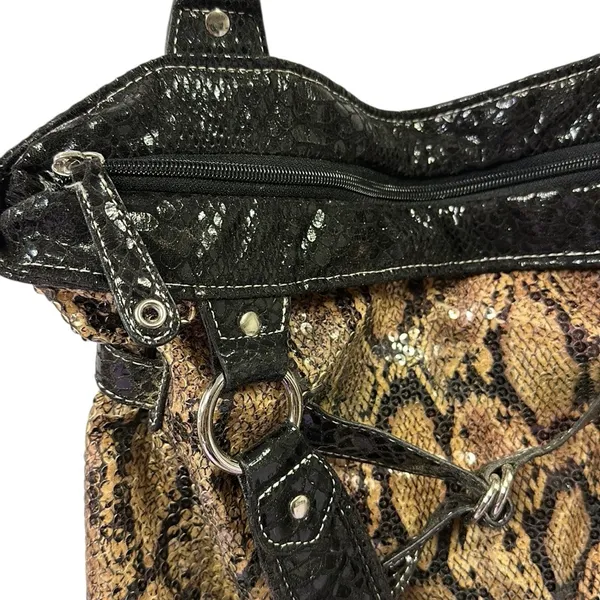 Source Unknown Animal Print Snakeskin Sequined Tote Should Bag Purse 15 x 14 x 6.5 inches - Image 8