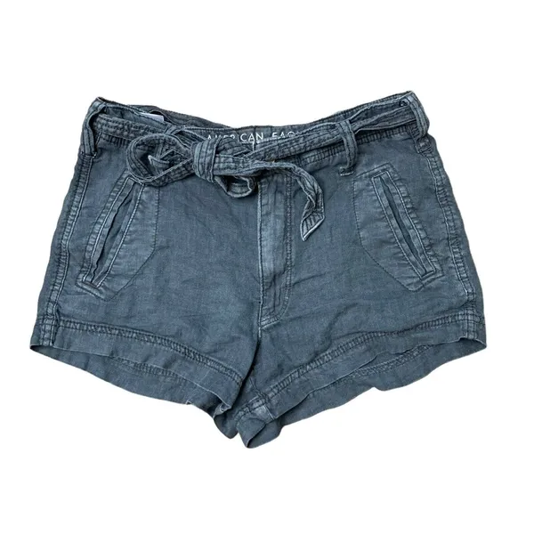 American Eagle Size 4 Shorts Linen Blend High Rise Tie Waist Gray Utility Boho - Image 2