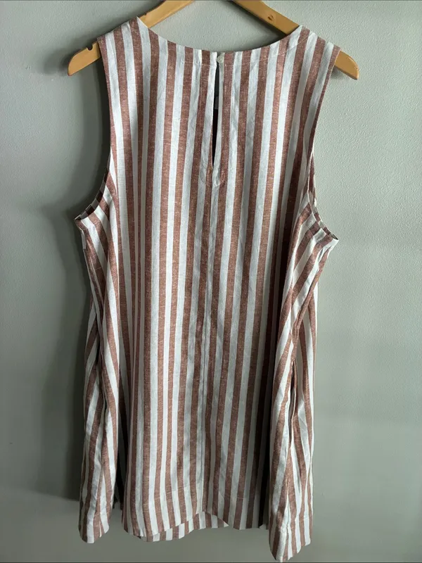 Old Navy Linen Blend Striped Shift Dress XL Tan White Sleeveless Mini - Image 6